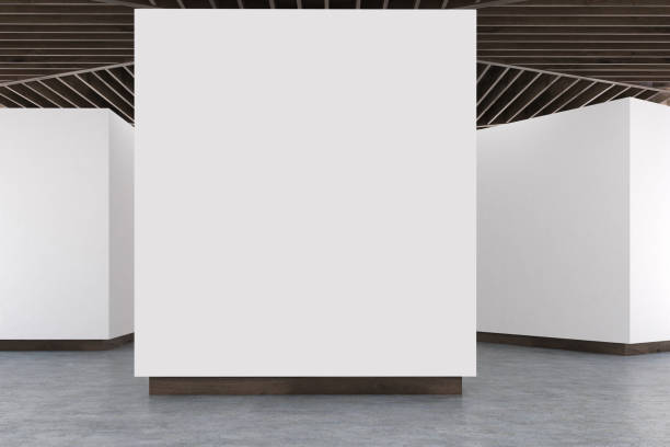 istock Art gallery concrete floor, wooden ceiling 650689566