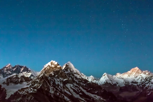 istock Night View of high Altitude Mountains starry Sky copy space 650694748