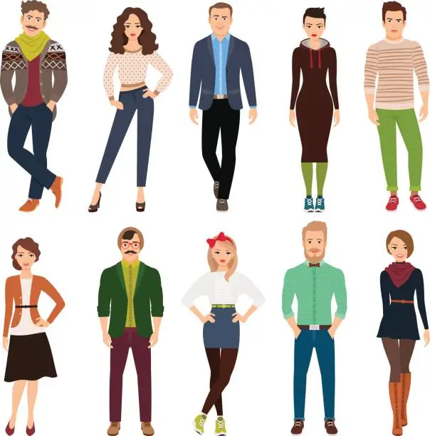 Vector illustration of Cartoon young fashion people