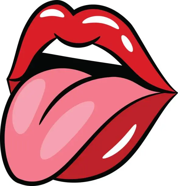 Vector illustration of Glossy red woman lips with tongue