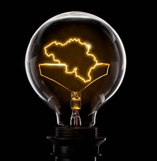 istock Lightbulb with a glowing wire in the shape of Belgium (series) 650696672