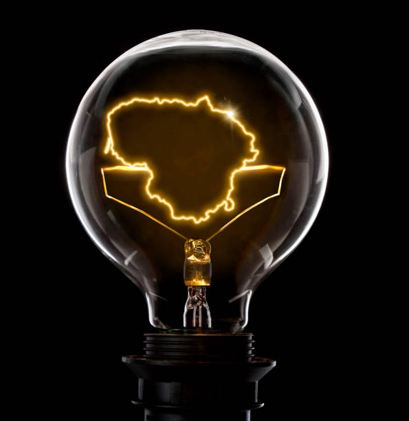 istock Lightbulb with a glowing wire in the shape of Lithuania (series) 650696778