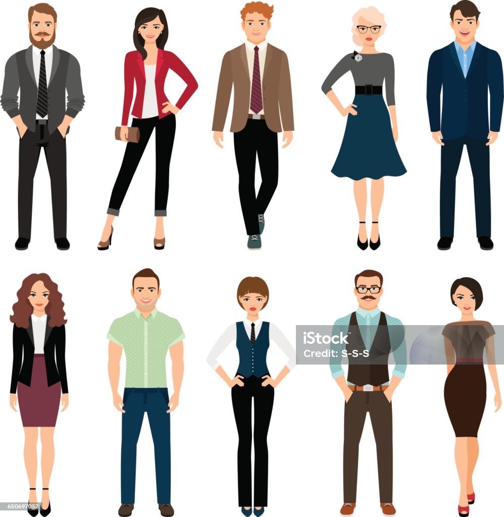 Sistema de iconos de personas oficina casual - arte vectorial de Hombres libre de derechos