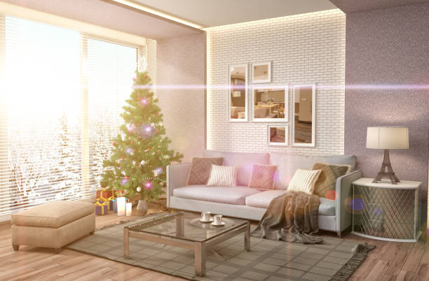istock Christmas tree with decorations in the living room. 3d illustration 650697134