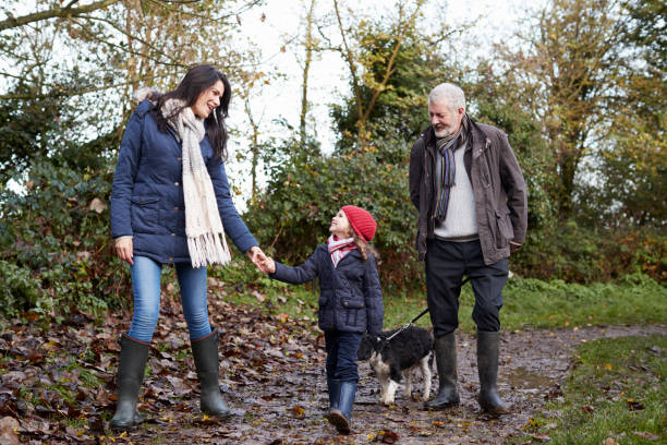 istock Multi Generation Family Take Dog For Walk In Fall Landscape 650702362