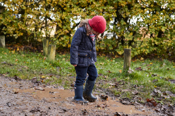 istock Girl Splashing In Puddle On Winter Walk 650702732