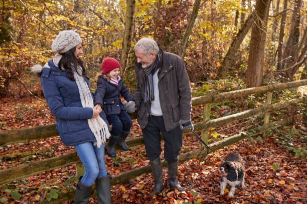 istock Multi Generation Family Take Dog For Walk In Fall Landscape 650703484
