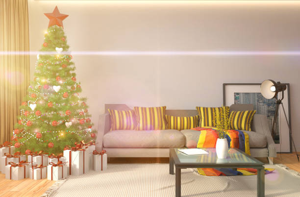 istock Christmas tree with decorations in the living room. 3d illustration 650714940
