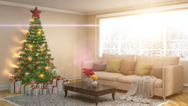 istock Christmas tree with decorations in the living room. 3d illustration 650718806
