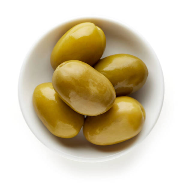 istock Bowl of green olives from above 650723094