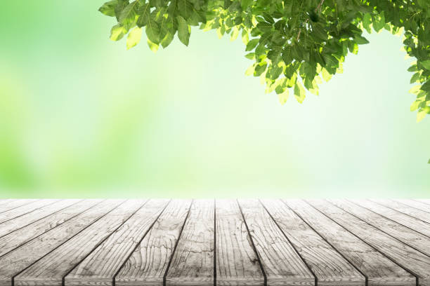 istock Empty wooden table with party in garden background blurred. 650731868