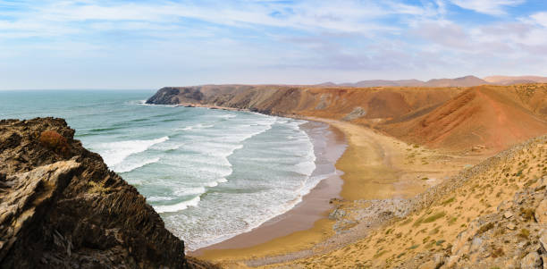 Rough colorful coastline, Atlantic, Morocco stock photo
