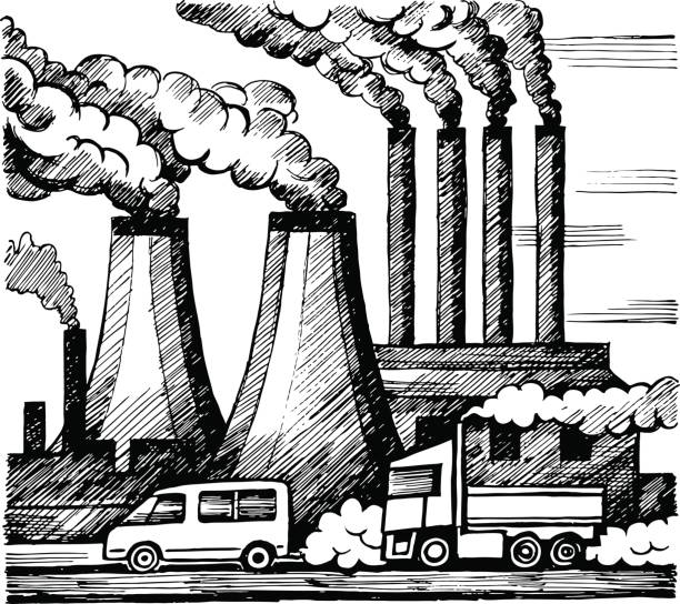 ilustrações, clipart, desenhos animados e ícones de poluição do ar e atmosfera ecologia - pollution smoke stack air pollution smoke