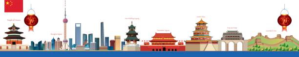 중국 스카이 라인 - shanghai finance skyline backgrounds stock illustrations
