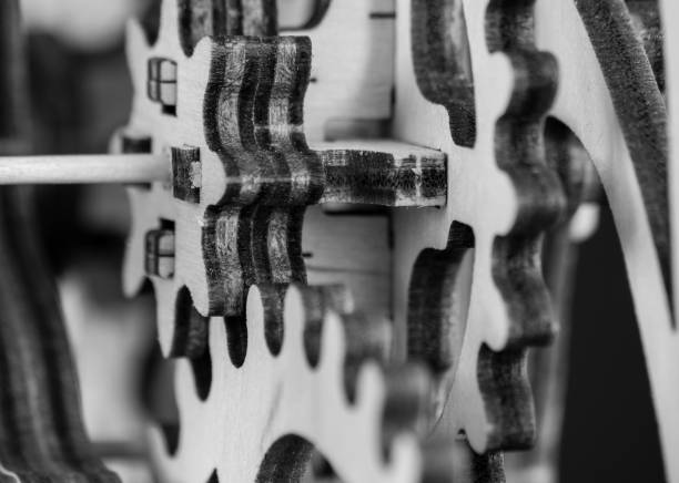 istock Wooden gears in black and white 650814370