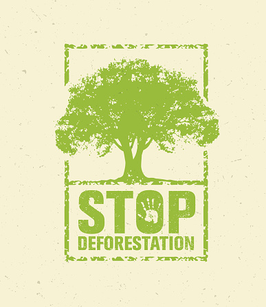 Stop Deforestation Eco Green Banner. Organic Creative Vector Design Concept On Recycled Paper Background With Handprint.