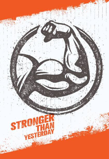 Stronger Than Yesterday Biceps Arm. Workout and Fitness Sport Motivation Quote. Creative Vector Typography Poster Stronger Than Yesterday Biceps Arm. Workout and Fitness Sport Motivation Quote. Creative Vector Typography Poster Concept On Rusty Distressed Background. gym borders stock illustrations