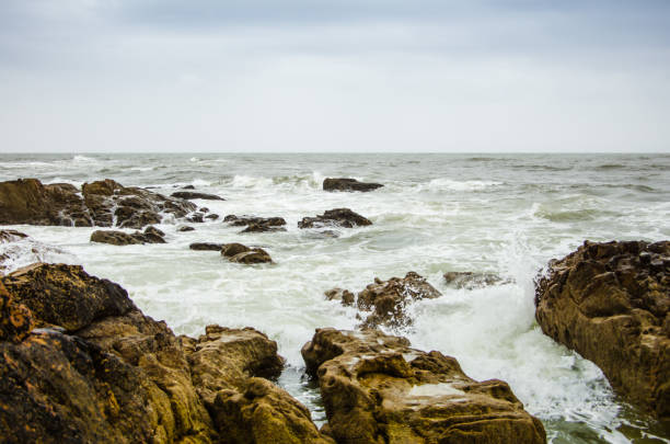 splashing wave and rock - splaching imagens e fotografias de stock