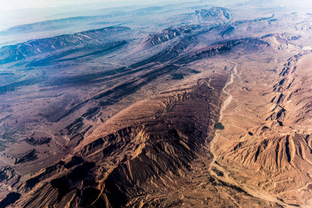istock Aerial view of airplane wing 650854650