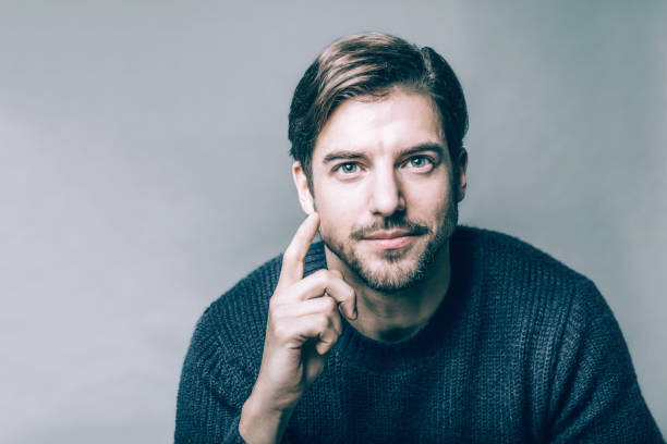 portrait,model, handsome, man ,thinking, facial expression, camera view, smart, open minded, curiosity