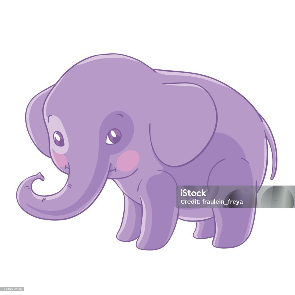 Cute Purple Elephant In A Cartoon Style Stock Illustration ...
