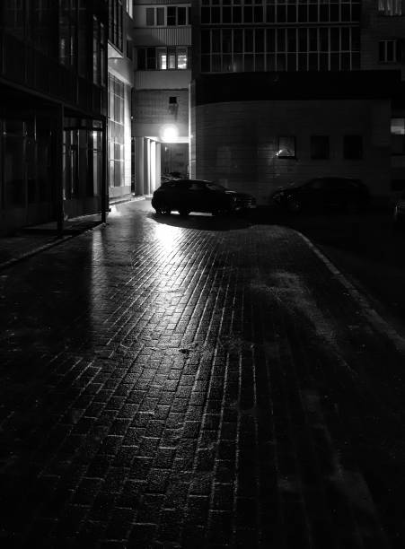 istock Icy sidewalk in the city at night 650878376