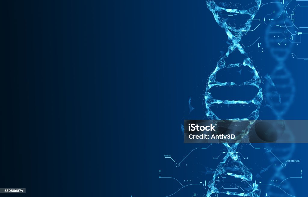 Molecules of DNA DNA molecules on a dark background. Molecular structure DNA stock illustration