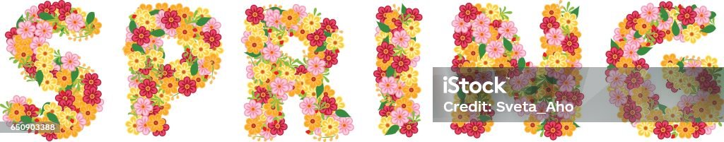Colorful Letters Spring Spring Lettering With Flowers Stock Illustration - Download Image Now ...