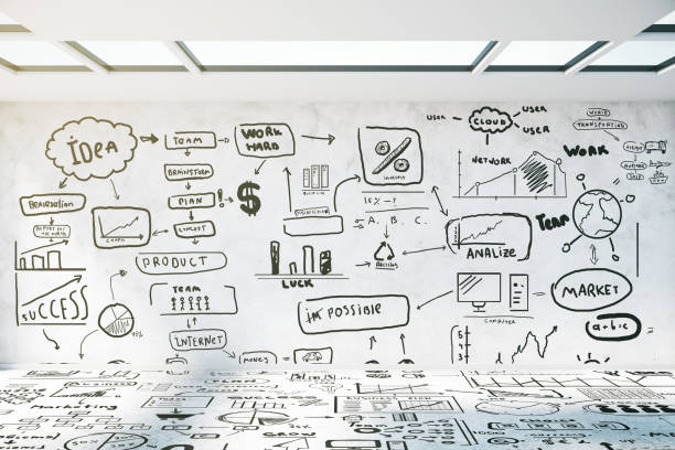 istock Concrete room with business sketches 650933654