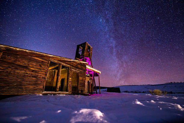 istock Old Mining Town with Milky Way Galaxy at Night 650948400