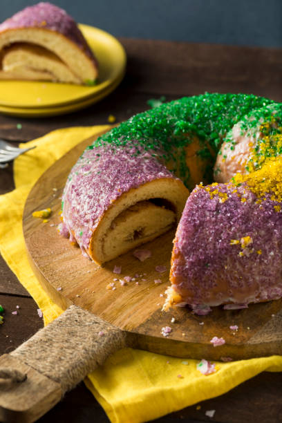 istock Homemade Colorful Mardi Gras King Cake 650958484