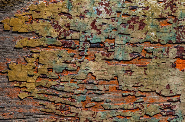 texture de fissuré surface rugueuse du bois peint - paint rough peeling grunge photos et images de collection