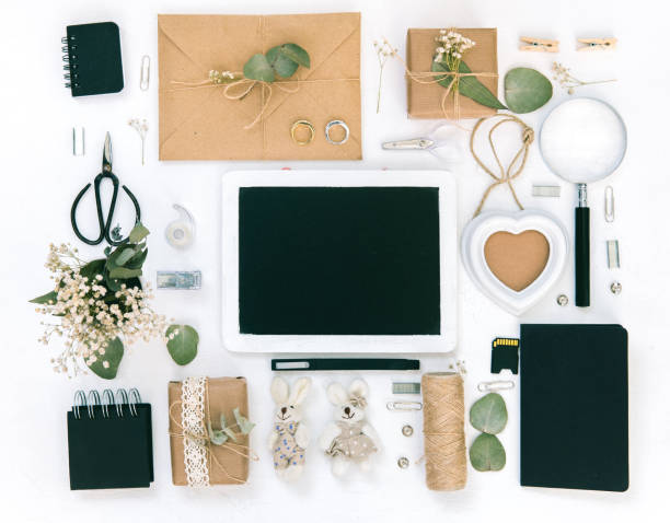 istock Top view of Wedding background with decorations. Wedding planing. Flat lay 650980414