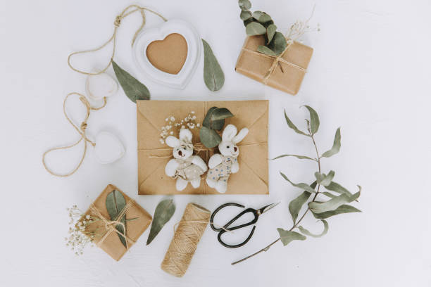 istock Wedding background. Mock-up with envelope. Woman desktop. 650981794