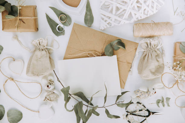 istock Wedding background. Mock-up with envelope. Woman desktop. 650983752