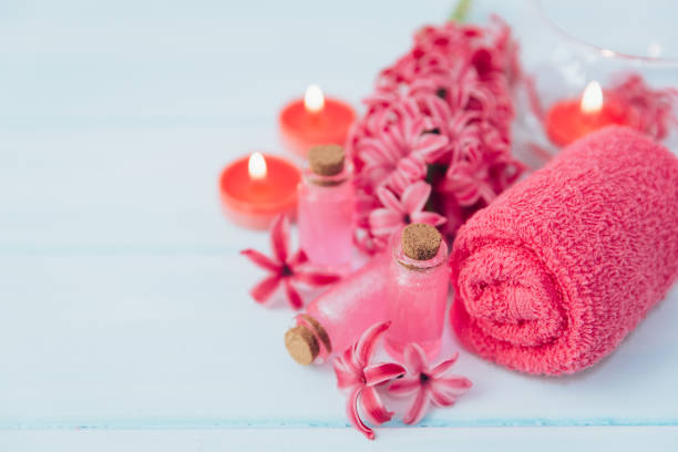 istock Composition of spa treatment on the white wooden table 650985820