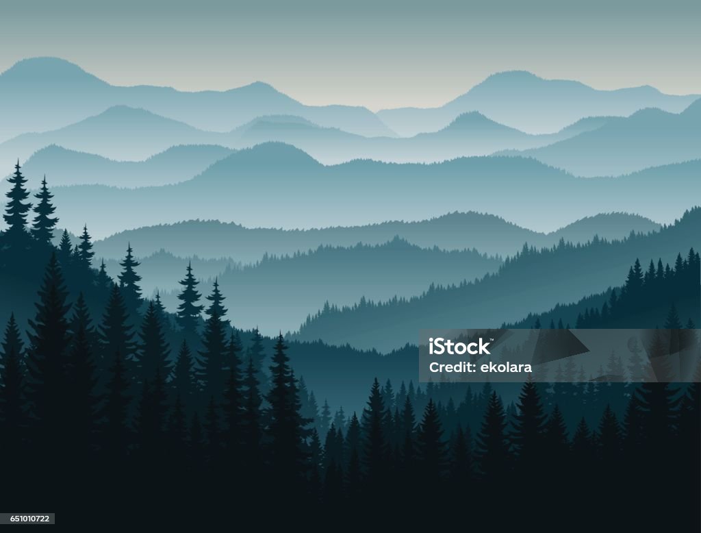 vector morning in mountains Forest stock vector