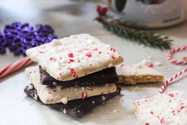 istock White and dark Chocolate covered holiday barks,selective focus 651090248