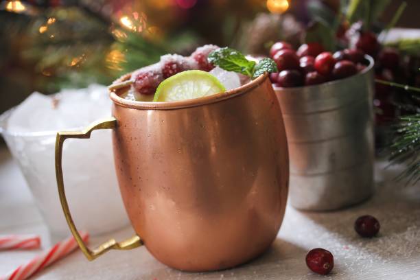 istock Cranberry Moscow Mule against holiday xmas background 651116670