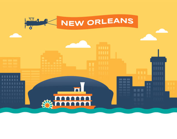 뉴올리언스 스카이라인 - new orleans steamboat orleans new stock illustrations