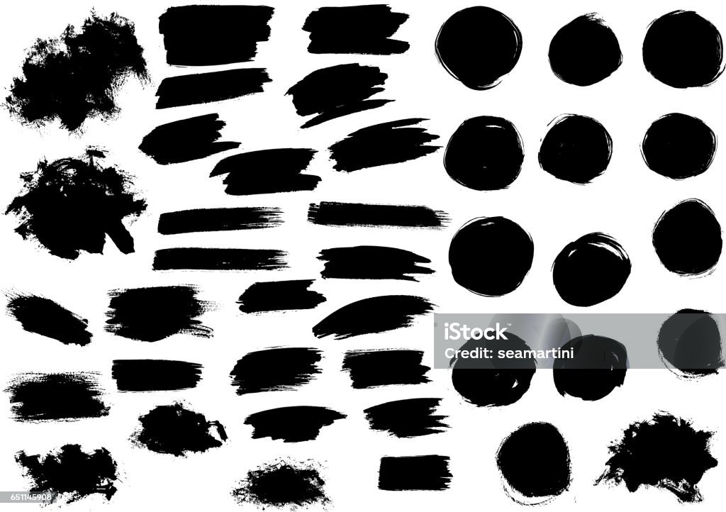 Black watercolor paint marker vector strokes blobs Paint blobs and daubs, black watercolor blots and blotches, marker or felt tip pen strokes. Vector grunge texture scribbles, abstract dash lines or brushstrokes dabs, ink smear smudges and stains traces set with grunge texture Vector stock vector