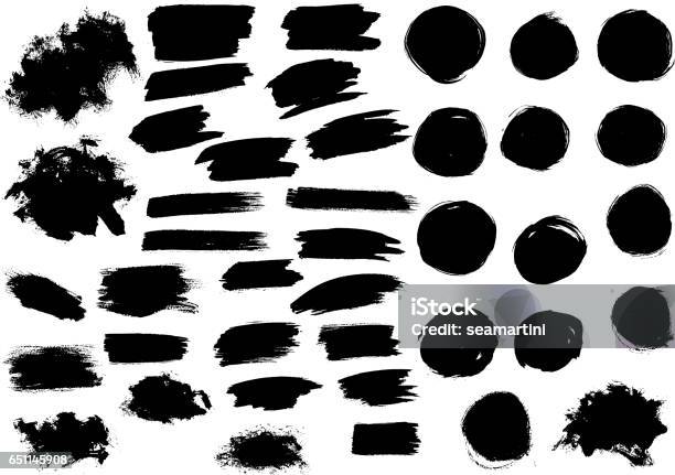 Black Watercolor Paint Marker Vector Strokes Blobs Stock Illustration - Download Image Now - Vector, Smudged - Condition, Felt Tip Pen