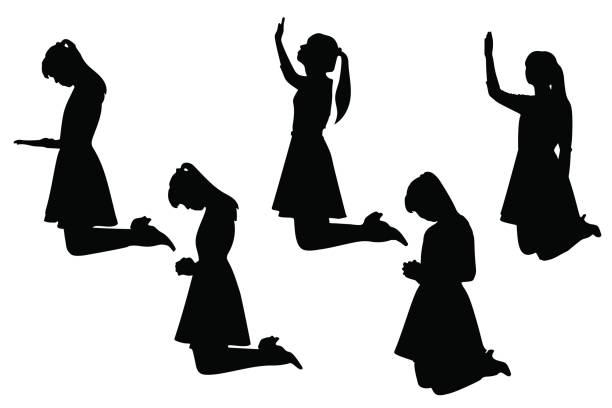 illustrations, cliparts, dessins animés et icônes de silhouette de femme - human hand god applauding praying