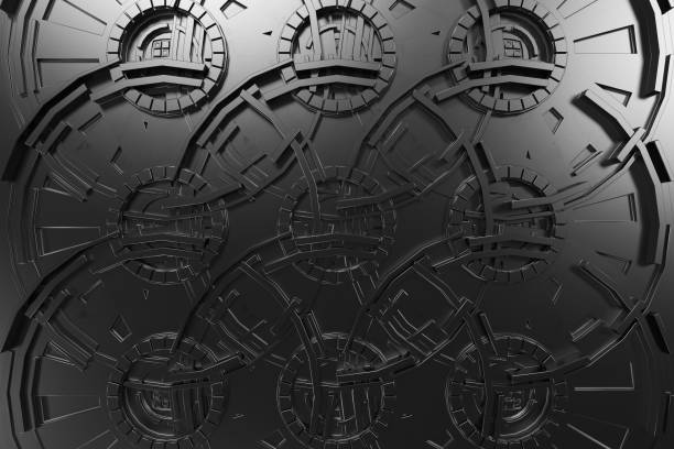 istock Dark futuristic technological background with glowing lines 651151404