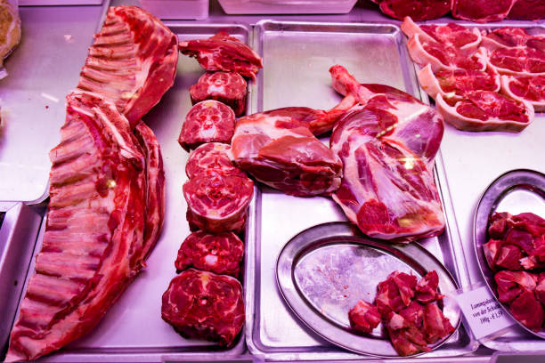 istock Different types of meat. Fresh raw red meat. meat market 651160228