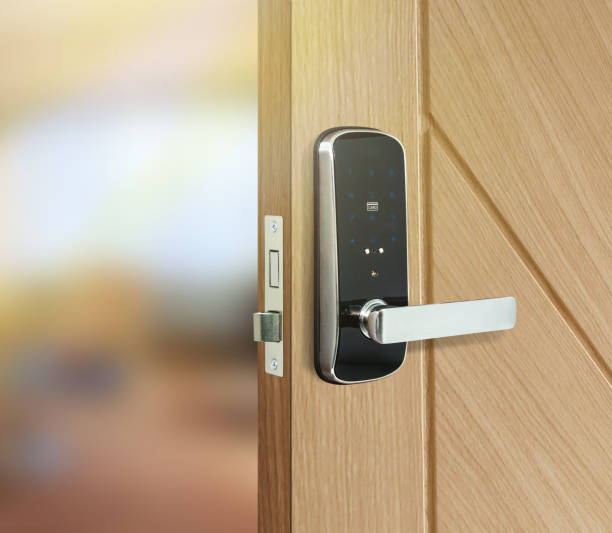 istock Digital lock for door on wood door 651166086