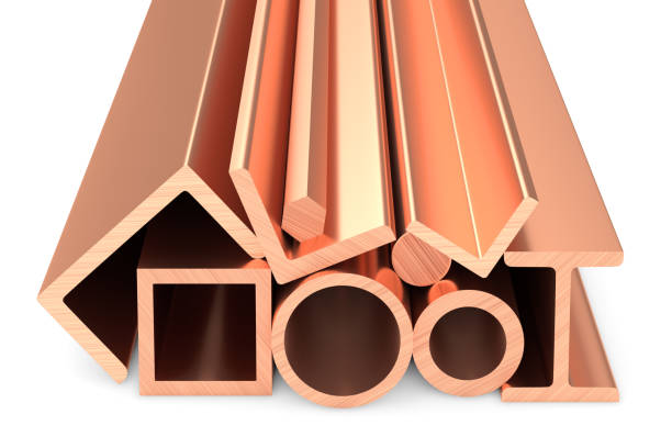 istock Shiny rolled copper metal products on white background 651169536