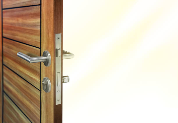 istock Mortise lock on modern wooden door 651169602