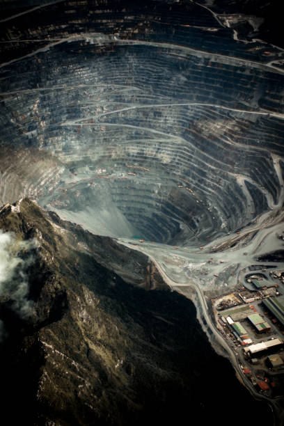 Grasberg mine from the air stock photo