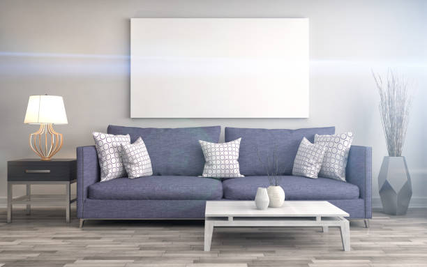 istock Mock up blank poster on the wall of interior with sofa. 3D Illustration 651177376